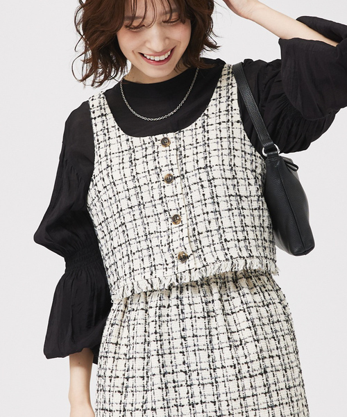 「セットアップ対応」ツィードビスチェ/春服 レディース