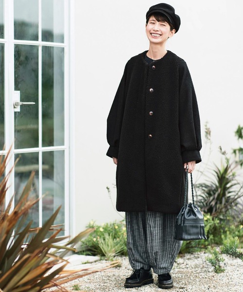 「Sunny clouds」 ノーカラーコート NM ブラック レディース_画像2