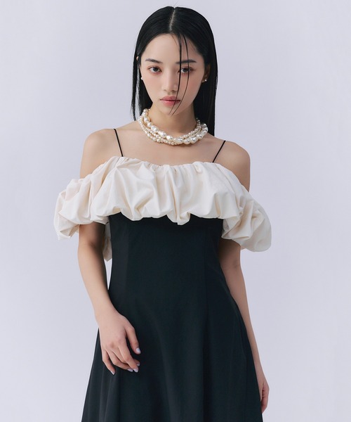 eimy istoire ワンピース ギャザーフリルオフショルワンピース