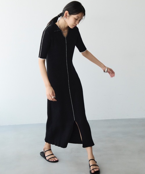 CPG 黒 ポロワンピース DFFUR. ワンピース 襟付きラインポロワンピース : ZOZOTOWN