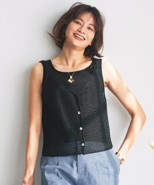 ベスト ジレ クロッシェライクニット ジレ レディース