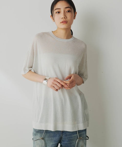 Whim Gazette◆ニット・セーター(薄手)/FREE/シルク/BRW/無地/WGZ1012105A0003 ウィムガゼット ニット Vネック カシミヤ 絹 シルク 毛 ウール