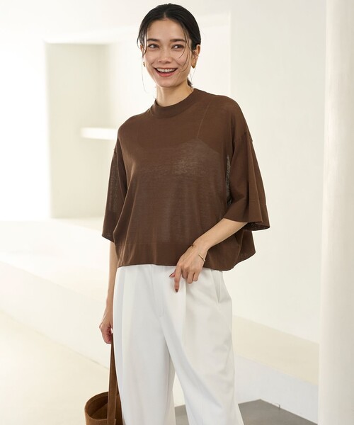 新品　UNFILO ブルー　長袖ニット CO PROJECT＞クロス ネック プルオーバー ニット ―ウォッシャブル―