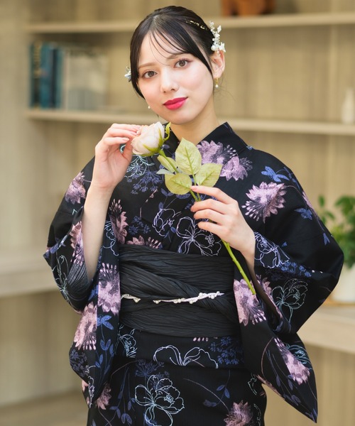 浴衣 「1人で着られる浴衣4点セット」浴衣・兵児帯・腰紐2本「夏