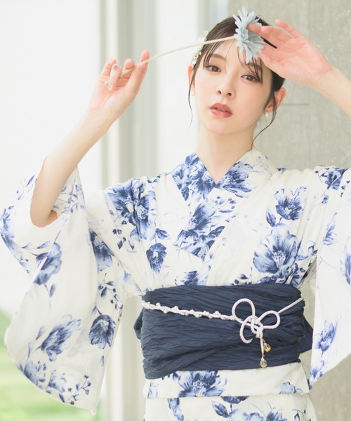 期間限定❣️ランダム帯紐1本プレゼント　単衣　着物　夏用4点フルセット　縦縞 メール便可 浴衣用 着付け小物 セット Lサイズ 4点セット