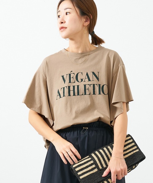 tシャツ VEGANATHLETIC”ロゴフリルスリーブT-shirt レディース