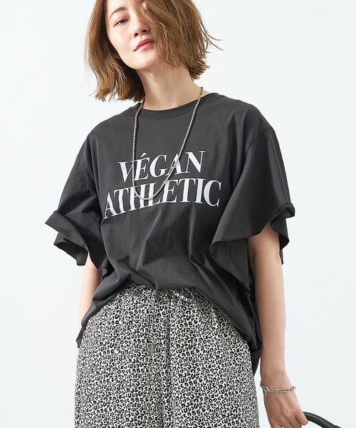 tシャツ VEGANATHLETIC”ロゴフリルスリーブT-shirt レディース MICA&DEAL tシャツ VEGANATHLETIC”ロゴフリルスリーブT-shirt