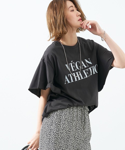 tシャツ VEGANATHLETIC”ロゴフリルスリーブT-shirt レディース MICA&DEAL tシャツ VEGANATHLETIC”ロゴフリルスリーブT-shirt