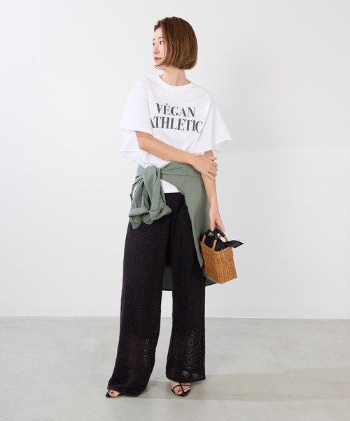 tシャツ VEGANATHLETIC”ロゴフリルスリーブT-shirt レディース MICA&DEAL tシャツ VEGANATHLETIC”ロゴフリルスリーブT-shirt