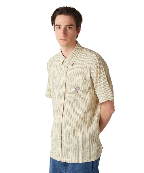 関税込み♪【HUF】Apollo ストライプ ロゴ★半袖 ニット Tシャツ APOLLO STRIPED KNIT BOXY / HUF ストライプ ボーダー Tシャツ