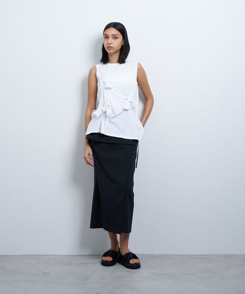 LANVIN en Bleu tシャツ ノットリボンノースリーブカットソー 