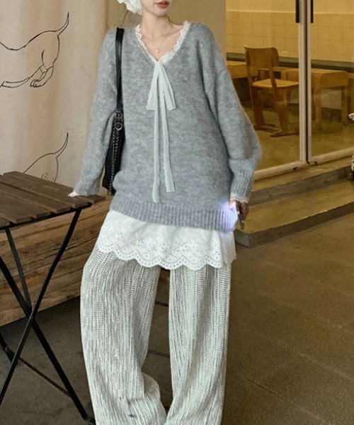 AsRiRe Vネックニット M グレー レディース : ZOZOTOWN Yahoo!店