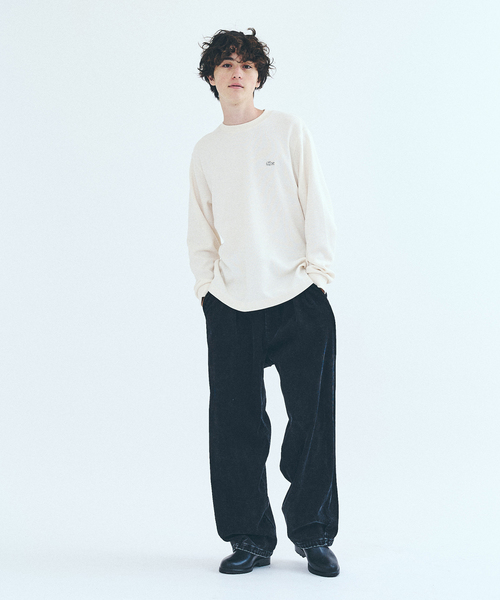 LACOSTE ラコステ ワッフル カットソー 半袖 ロゴ 刺繍 リネン混 S LACOSTE ラコステ ワッフル カットソー 半袖 ロゴ 刺繍 リネン混