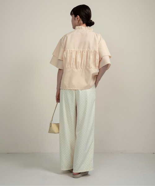 lawgy（ラウジー） ブラウス シャツ v frill line gather ribbon