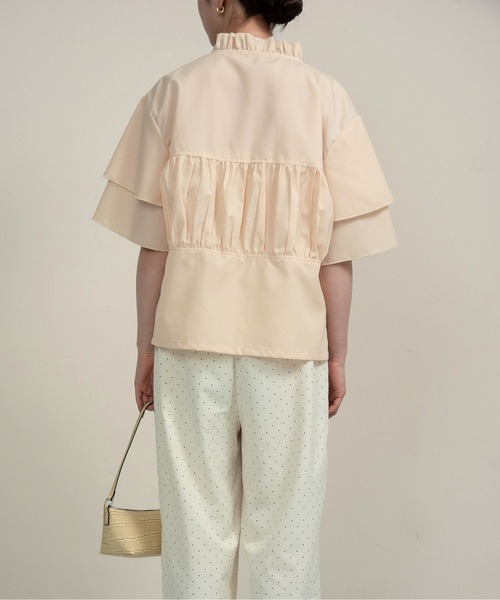 lawgy（ラウジー） ブラウス シャツ v frill line gather ribbon