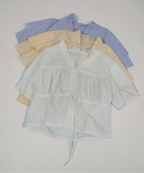 lawgy（ラウジー） ブラウス シャツ v frill line gather ribbon