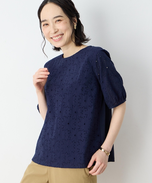 tシャツ 刺繍切替プルオーバー「UVカット・接触冷感」 レディース
