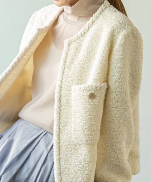 NOBLE 「NOBLE」 ノーカラージャケット 38 ネイビー レディース
