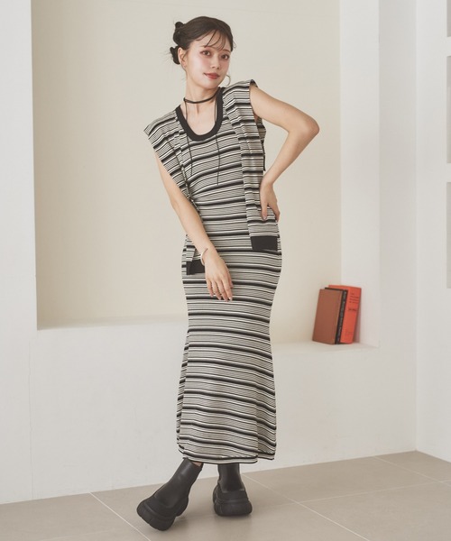 ワンピース shawl random border one piece /ショールランダムボーダー