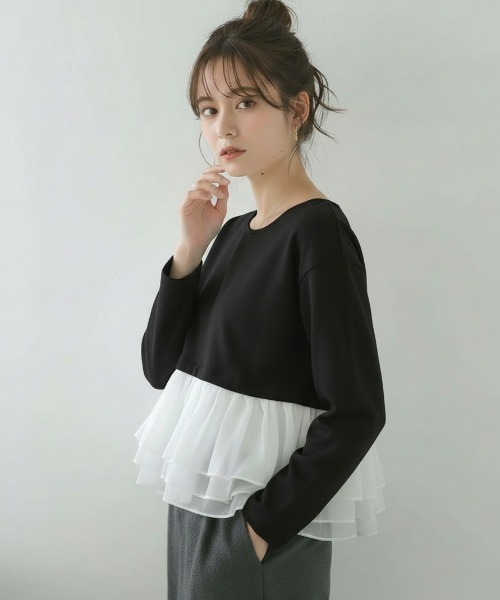 Lateru tシャツ 長袖トレーナー フリル レイヤード スウェット 