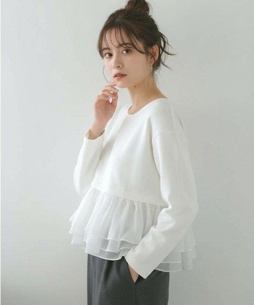 Lateru tシャツ 長袖トレーナー フリル レイヤード スウェット