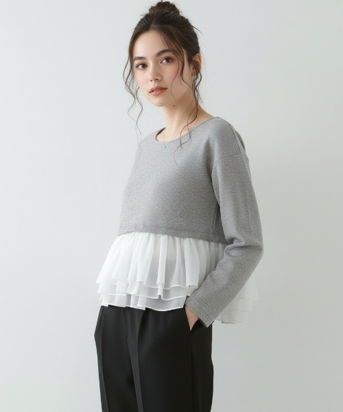 Lateru tシャツ 長袖トレーナー フリル レイヤード スウェット