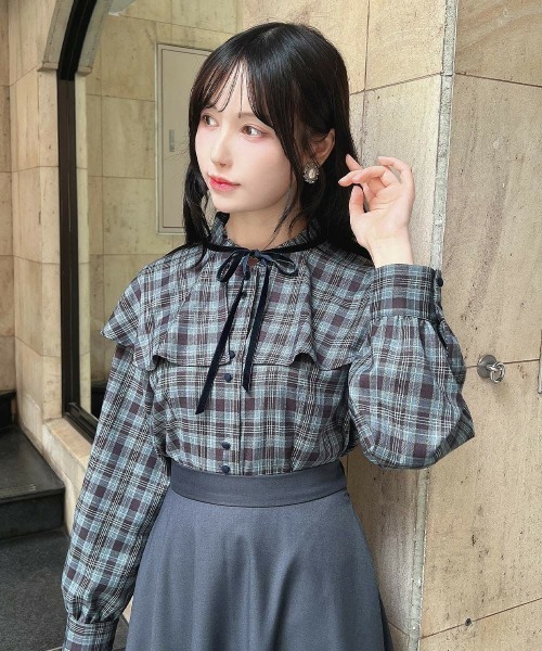 F i.n.t（フィント） ブラウス シャツ 「セットアップ対応」ケープ付き