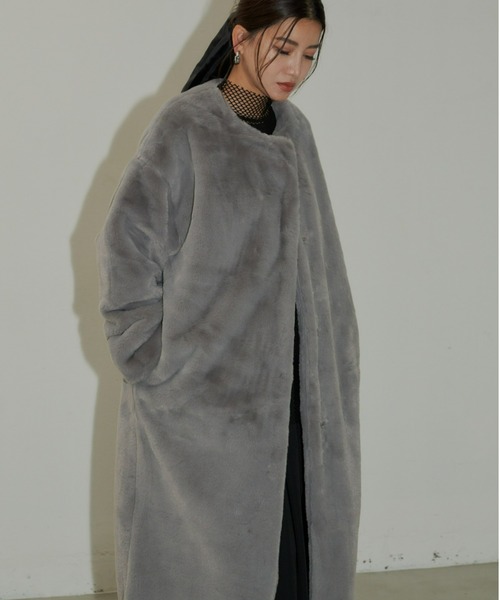 「AIC.」 ノーカラーコート FREE ブラウン レディース_画像3