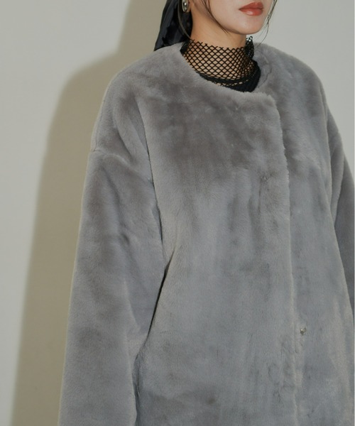 「AIC.」 ノーカラーコート FREE ブラウン レディース_画像5