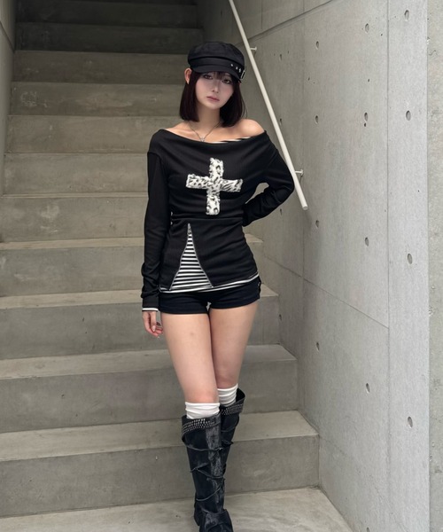 トップス OBAOBA ZIPPER CLUB tシャツ fuwafuwa zip layered top レディース メンズ