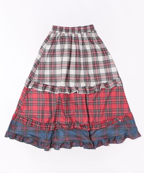 スカート Nia(ニア)/チェック柄レイヤード パッチワークロングスカート