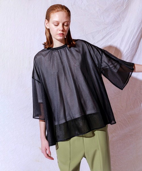 「OSMOSIS」 半袖ブラウス ONE SIZE ブラック レディース_画像8