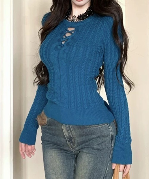 ViViDAY ニット セーター フロントストラップケーブル編みニット