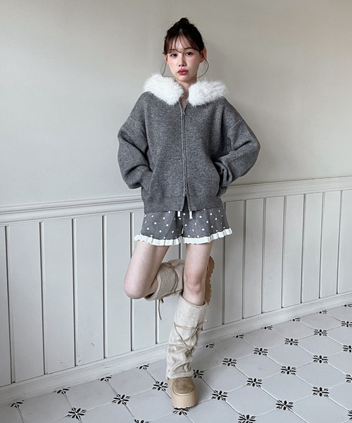 美品イタリア製 Blumarine ラビットファー ジップ ニットカーディガン by muni:r カーディガン 「着用動画あり・2WAY」ファーフードジップ