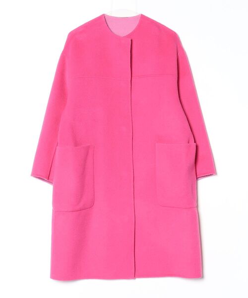 新品/自由区 アンフィーロ＊ダブルフェイスウール ノーカラーコート 3万＊ピンク 新品/自由区 アンフィーロ＊ダブルフェイスウール ノーカラーコート 3
