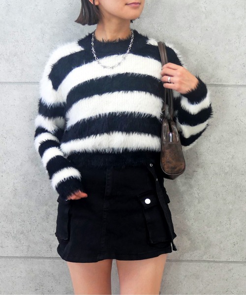 FUN ニット セーター ボーダーシャギーニット レディース : ZOZOTOWN