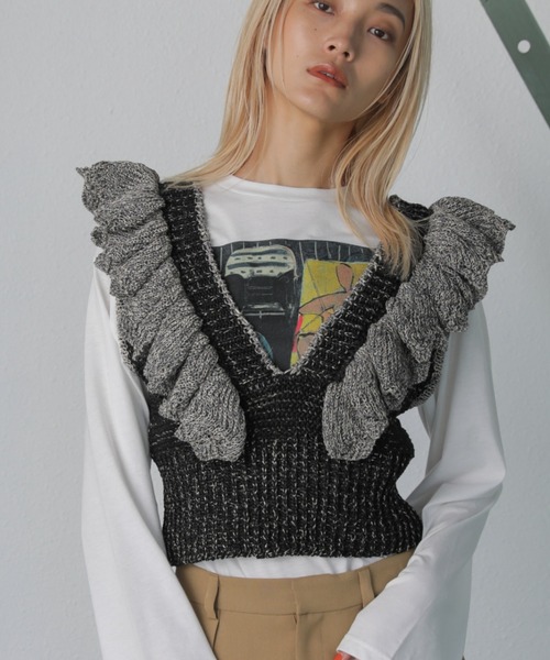 「mici」 ノースリーブニット FREE ブラック レディース_画像7