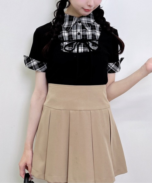 INGNI（イング） tシャツ 半袖 チェックシャツドッキングフロント 