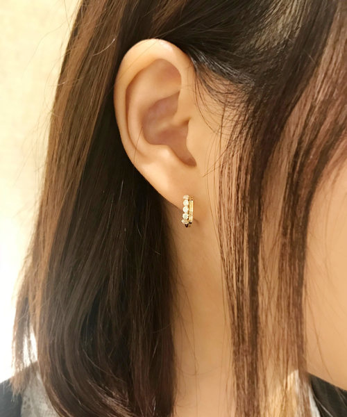 ピアス K14/K10キュービックフープピアス( YＧ) レディースの画像