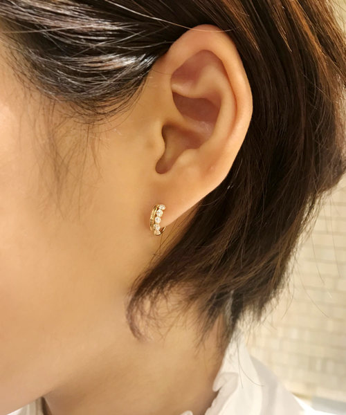 ピアス K14/K10キュービックフープピアス( YＧ) レディースの画像