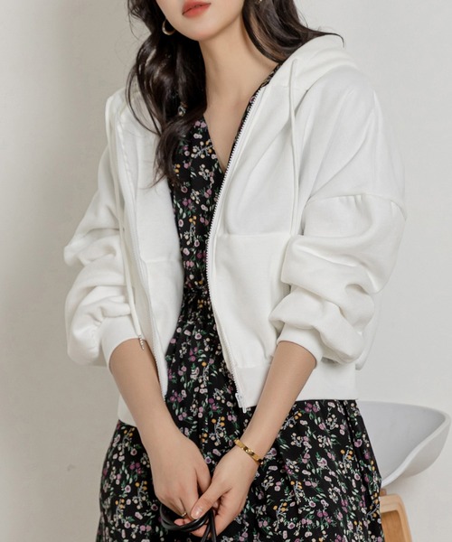 DAY CLOSET パーカー レディース 裏起毛ドロップショルダークロップド