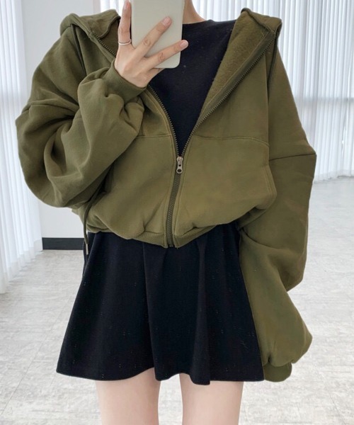 DAY CLOSET パーカー レディース 裏起毛ドロップショルダークロップド