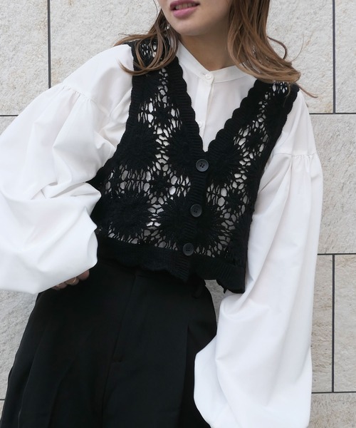 週末sale❣️L'Appartement Lace Vest 黒レースベスト HeRIN.CYE ベスト ジレ lace vest レースベスト レディース