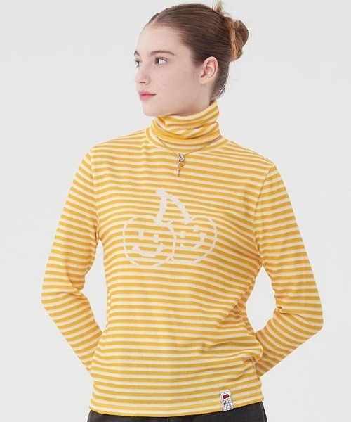 tシャツ KIRSH BIG DOODLE CHERRY  HIGH NECK STRIPE T-SHIRT ストライプ ハイネックロンT レディース