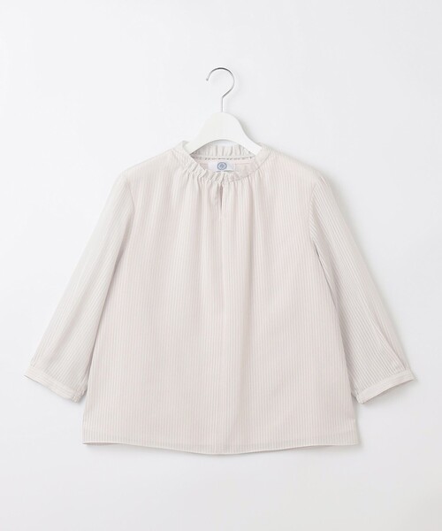 tシャツ シャドーストライプ スリットフリルネック カットソー レディース tシャツ シャドーストライプ スリットフリルネック カットソー