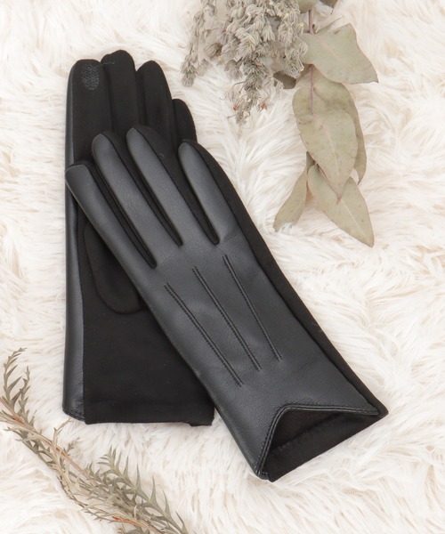 ikka（イッカ） 手袋 エコレザーライン入りグローブ レディース