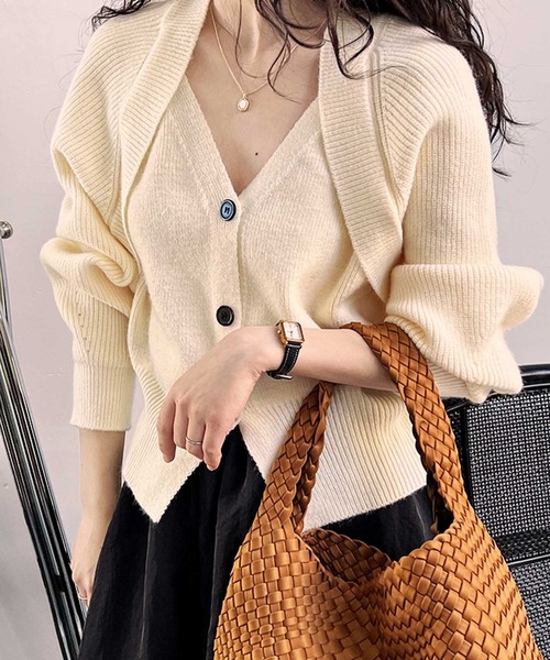 welinoa新品レイヤード　リブカーディガン SALON adam et rope' カーディガン ローシルクリブニット2way