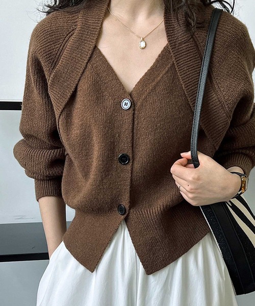 OSYAREVO カーディガン レイヤード 風 ニット レディース