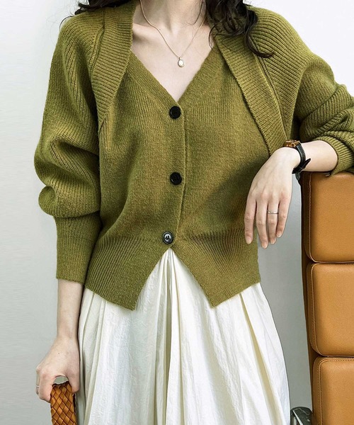 welinoa新品レイヤード　リブカーディガン SALON adam et rope' カーディガン ローシルクリブニット2way