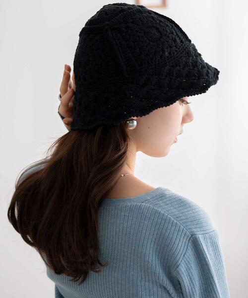 新品クロシェ編み鍵編みウールニット帽ブラック黒イスラーワッチ温かいユニセックス WEGO（ウィゴー） 帽子 ハット WEGO/クロシェニットハット レディース